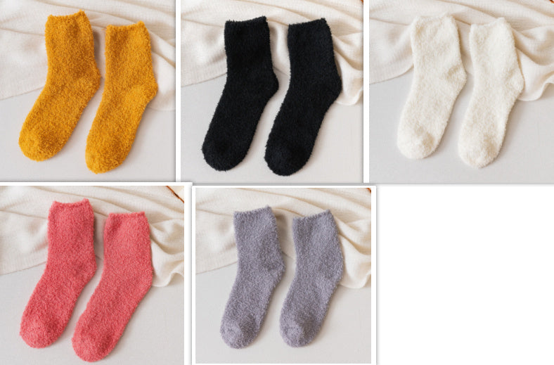 Autumn And Winter Half Velvet Socks Coral Velvet Women's Solid Color Socks Thickened Warm Mid-calf Length Socks
