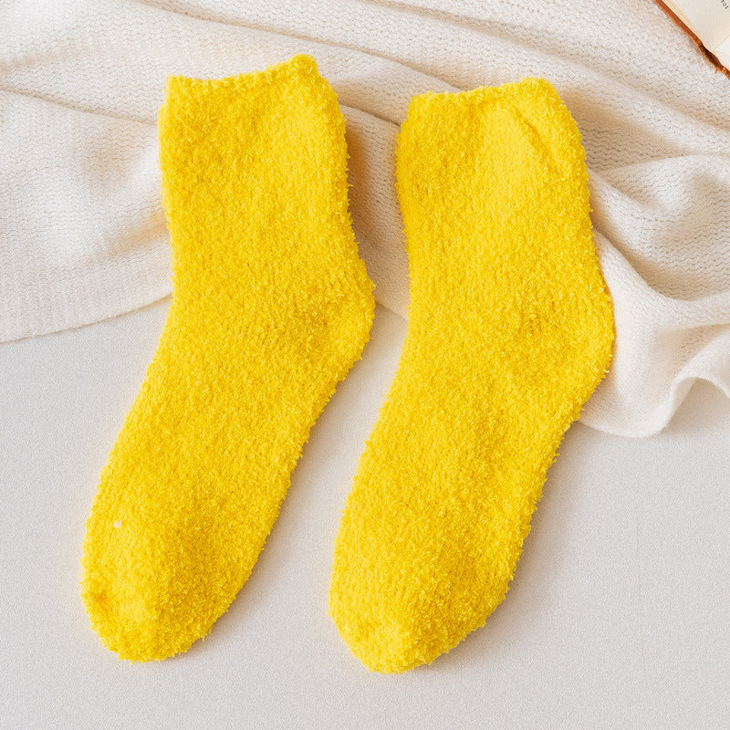 Autumn And Winter Half Velvet Socks Coral Velvet Women's Solid Color Socks Thickened Warm Mid-calf Length Socks